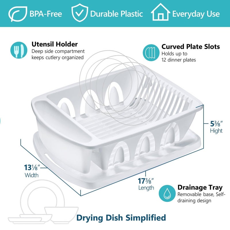 Tribello Sink Dish Drying Rack, Large Heavy Duty Hard Plastic Sink Set with Drainer (White) - Made in USA - Image 2